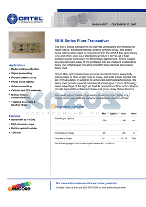 5016A datasheet - Fiber-Transceiver