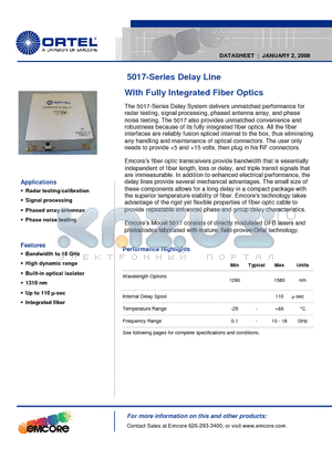 5017A datasheet - Delay Line With Fully Integrated Fiber Optics