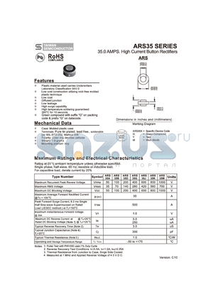 ARS35J datasheet - 35.0 AMPS. High Current Button Rectifiers