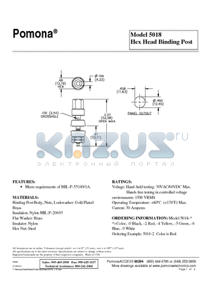 5018 datasheet - Hex Head Binding Post