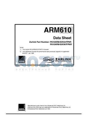 ARM610 datasheet - General purpose 32-bit microprocessor