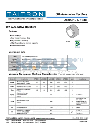 ARS503 datasheet - 50A Automotive Rectifiers