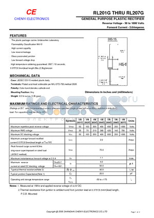 1N207G datasheet - GENERAL PURPOSE PLASTIC RECTIFIER