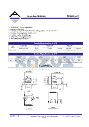 ARSM11-3687I datasheet - Single Port SMD RJ45