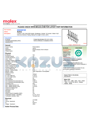 A-42375-0159 datasheet - 2.54mm (.100) Pitch KK^ Header, Breakaway, Vertical, 19 Circuits, 0.38lm (15l) Gold (Au) Selective Plating, Mating Pin Length 8.13mm (.320)