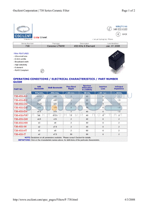 738-455-DW datasheet - 455 KHz 6 Element