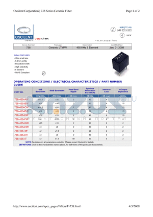 738-455-IT datasheet - 455 KHz 6 Element