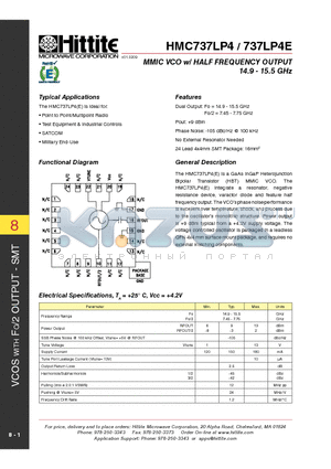 737LP4E datasheet - MMIC VCO w/ HALF FREQUENCY OUTPUT