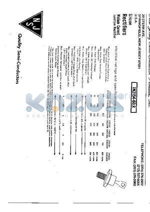 1N2154R datasheet - electrical ratings and specifications