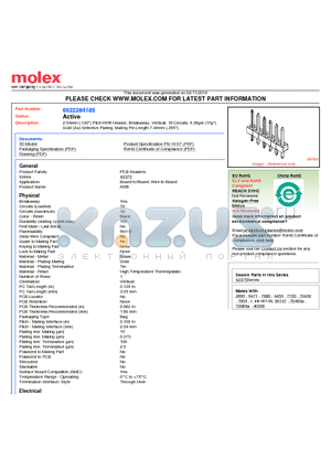 A-42375-0263 datasheet - 2.54mm (.100) Pitch KK^ Header, Breakaway, Vertical, 18 Circuits, 0.38lm (15l) Gold (Au) Selective Plating, Mating Pin Length 7.49mm (.295)