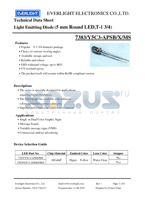 7383/Y5C3-APSBMS datasheet - Light Emitting Diode (5 mm Round LED,T-1 3/4)