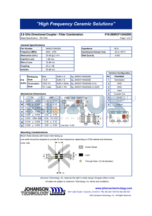 2600CF15A0200 datasheet - 2.6 GHz Directional Coupler / Filter Combination