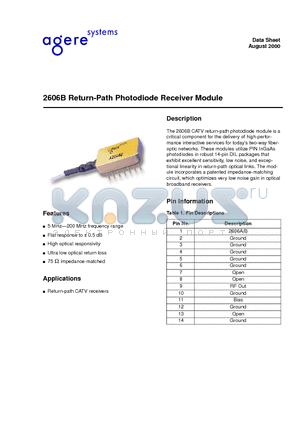 2606B datasheet - 2606B Return-Path Photodiode Receiver Module
