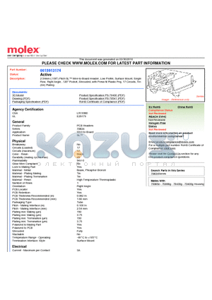 0015913174 datasheet - 2.54mm (.100) Pitch SL Wire-to-Board Header, Low Profile, Surface Mount, Single Row, Right Angle, .120 Pocket, Shrouded, with Press-fit Plastic Peg, 17 Circuits