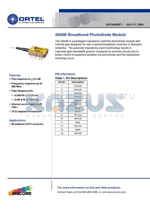 2609B datasheet - Broadband Photodiode Module
