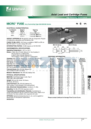 262.015 datasheet - MICRO FUSE Very Fast-Acting Type 262/268/269 Series