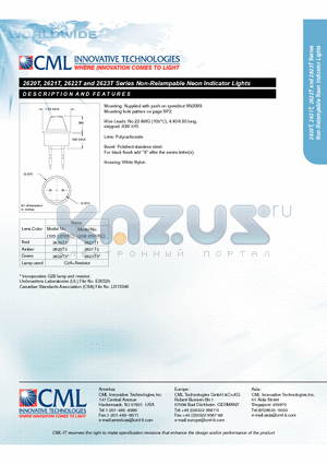 2620T3 datasheet - Non-Relampable Neon Indicator Lights