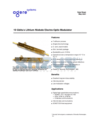 2623CSA datasheet - 10 Gbits/s Lithium Niobate Electro-Optic Modulator