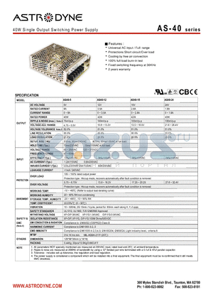 AS-40 datasheet - 40W Single Output Switching Power Supply