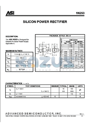 1N253 datasheet - SILICON POWER RECTIFIER