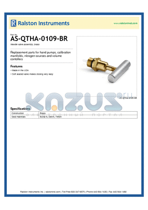 AS-QTHA-0109-BR datasheet - Needle valve assembly, brass