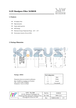 263001B datasheet - SAW Bandpass Filter