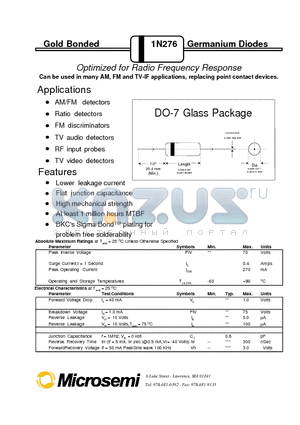 1N276 datasheet - Optimized for Radio Frequency Response