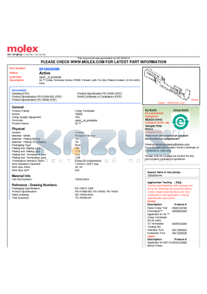 0016020086 datasheet - SL Crimp Terminal, Series 70058, Female, with Tin (Sn) Plated Contact, 22-24 AWG, Reel