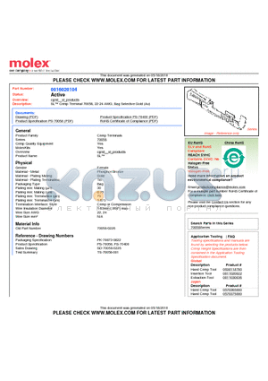 0016020104 datasheet - SL Crimp Terminal 70058, 22-24 AWG, Bag Selective Gold (Au)