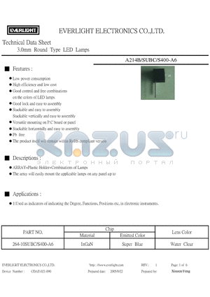 264-10SUBC/S400-A6 datasheet - 3.0mm Round Type LED Lamps