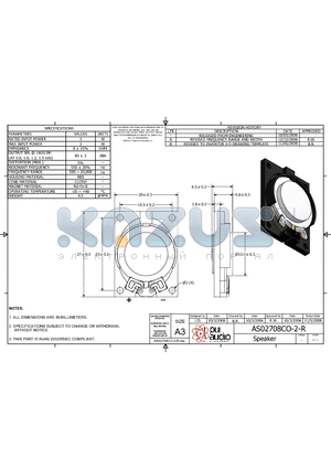 AS02708CO-2-R datasheet - Speaker