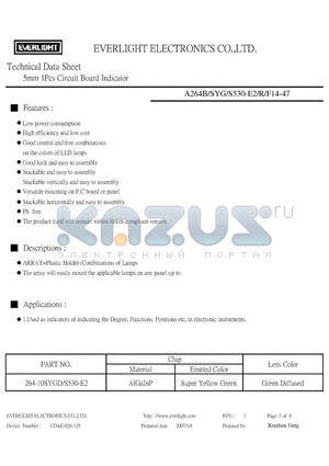 264-10SYGD/S530-E2 datasheet - 5mm 1Pcs Circuit Board Indicator