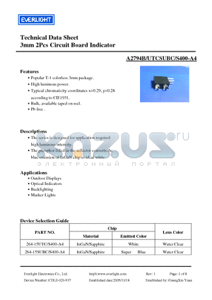 264-15SUBC/S400-A4 datasheet - 3mm 2Pcs Circuit Board Indicator