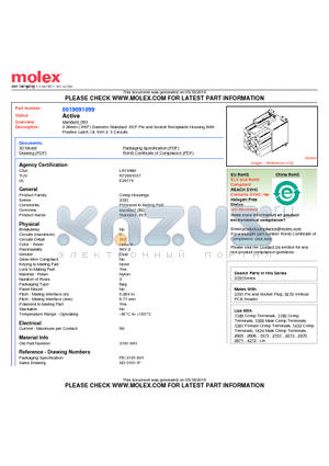 0019091099 datasheet - 2.36mm (.093) Diameter Standard .093 Pin and Socket Receptacle Housing With Positive Latch, UL 94V-2, 9 Circuits