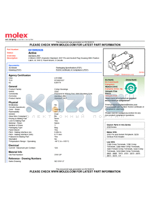 0019092028 datasheet - 2.36mm (.093) Diameter Standard .093 Pin and Socket Plug Housing With Positive Latch, UL 94V-2, Panel Mount, 2 Circuits