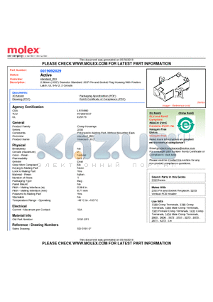 0019092029 datasheet - 2.36mm (.093) Diameter Standard .093 Pin and Socket Plug Housing With Positive Latch, UL 94V-2, 2 Circuits