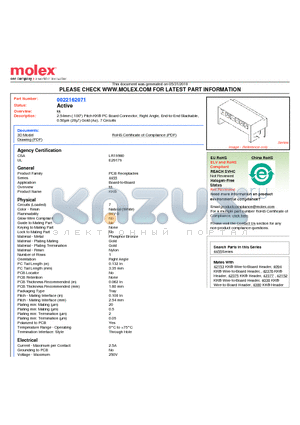 A-4455-AZ07A datasheet - 2.54mm (.100) Pitch KK^ PC Board Connector, Right Angle, End-to-End Stackable, 0.50lm (20l) Gold (Au), 7 Circuits