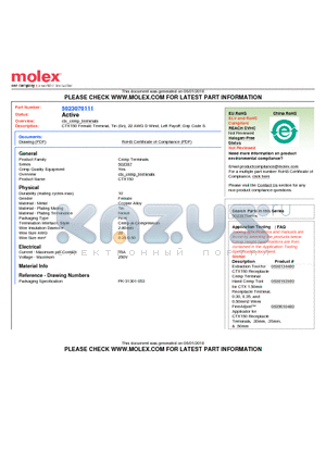 5023070111 datasheet - CTX150 Female Terminal, Tin (Sn), 22 AWG D-Wind, Left Payoff, Grip Code S