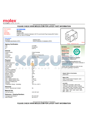 0019092096 datasheet - 2.36mm (.093) Diameter Standard .093 Pin and Socket Plug Housing With Positive Latch, UL 94V-0, 9 Circuits