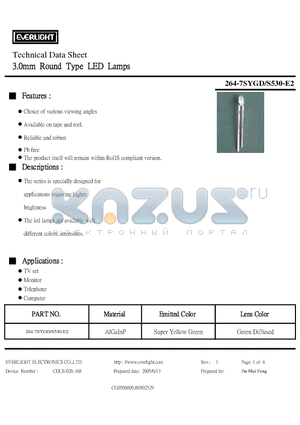 264-7SYGD/S530-E2 datasheet - 3.0mm Round Type LED Lamps