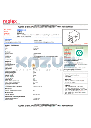 0019092066 datasheet - 2.36mm (.093) Diameter Standard .093 Pin and Socket Plug Housing With Positive Latch, UL 94V-0, 6 Circuits