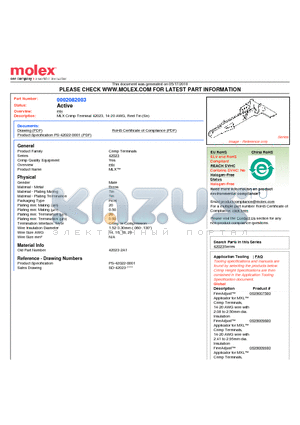 002-08-2003 datasheet - MLX Crimp Terminal 42023, 14-20 AWG, Reel Tin (Sn)