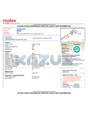 002-08-2006 datasheet - MLX Crimp Terminal 42023, 14-20 AWG, Bag Tin (Sn)