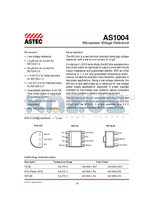 AS1004-1.2D datasheet - Micropower Voltage Reference