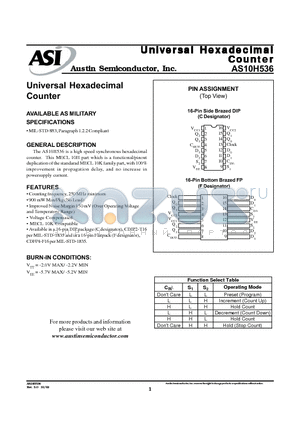 AS10H536F16MIL datasheet - Universal Hexadecimal Counter