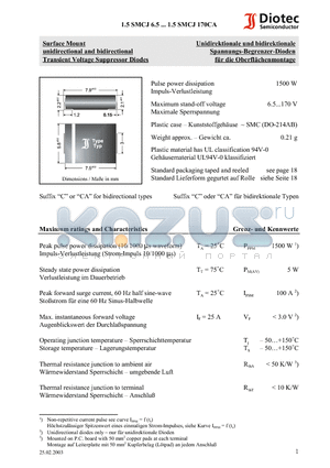 1.5SMCJ36 datasheet - Surface Mount unidirectional and bidirectional Transient Voltage Suppressor Diodes