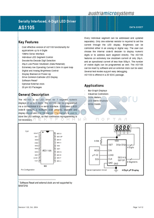 AS1105WL datasheet - Serially Interfaced, 4-Digit LED Driver