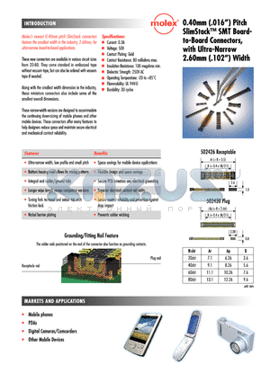 502426-2010 datasheet - SlimStack SMT Board-to-Board Connectors, with Ultra-Narrow