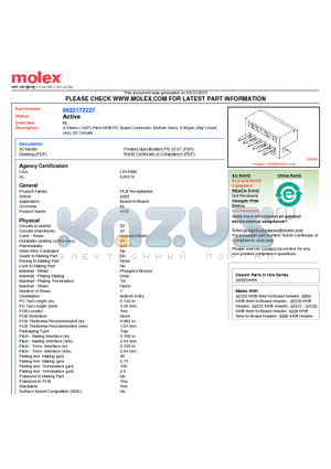 A-4455-BH22J datasheet - 2.54mm (.100) Pitch KK^ PC Board Connector, Bottom Entry, 0.80lm (30l) Gold (Au), 22 Circuits