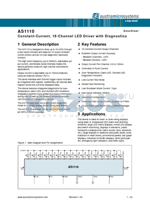 AS1110-BSST datasheet - Constant-Current, 16-Channel LED Driver with Diagnostics